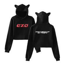 Load image into Gallery viewer, EXO Kpop Printed Cat Ear crop top Hoodies for Women  Sweatshirts