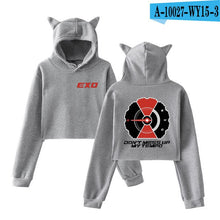 Load image into Gallery viewer, EXO Kpop Printed Cat Ear crop top Hoodies for Women  Sweatshirts
