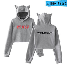 Load image into Gallery viewer, EXO Kpop Printed Cat Ear crop top Hoodies for Women  Sweatshirts